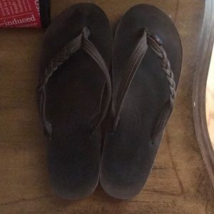 Rainbow braided brown sandals